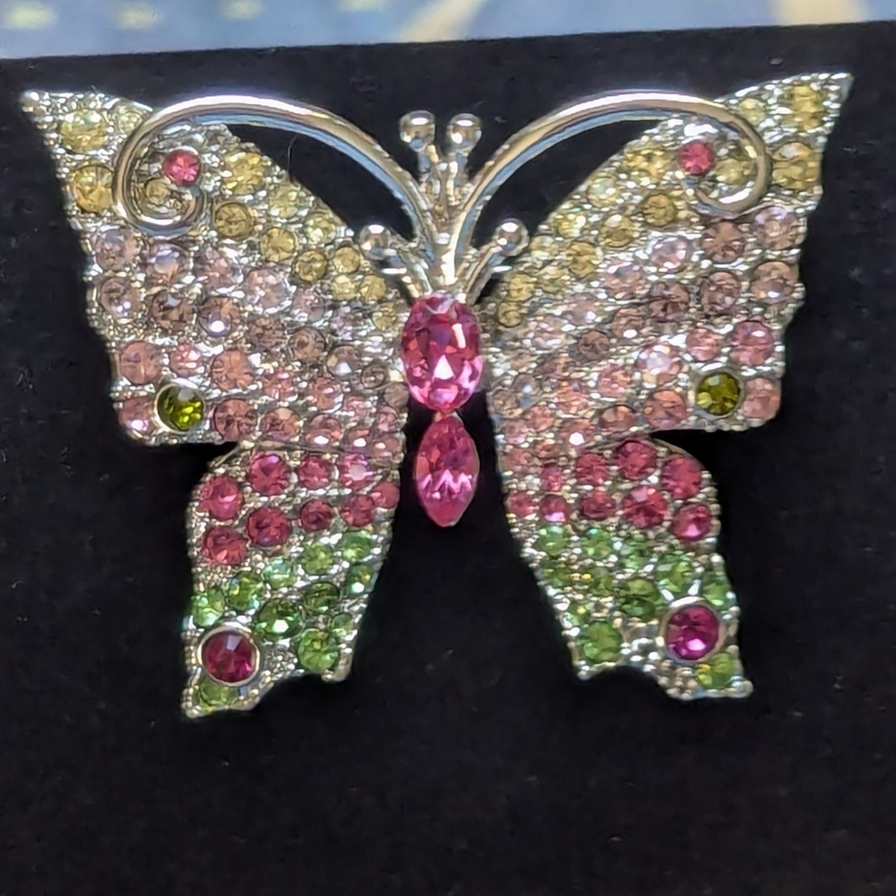 🦋 Austria Crystal Butterfly Elegant Butterfly Brooch Pink Green Crystals